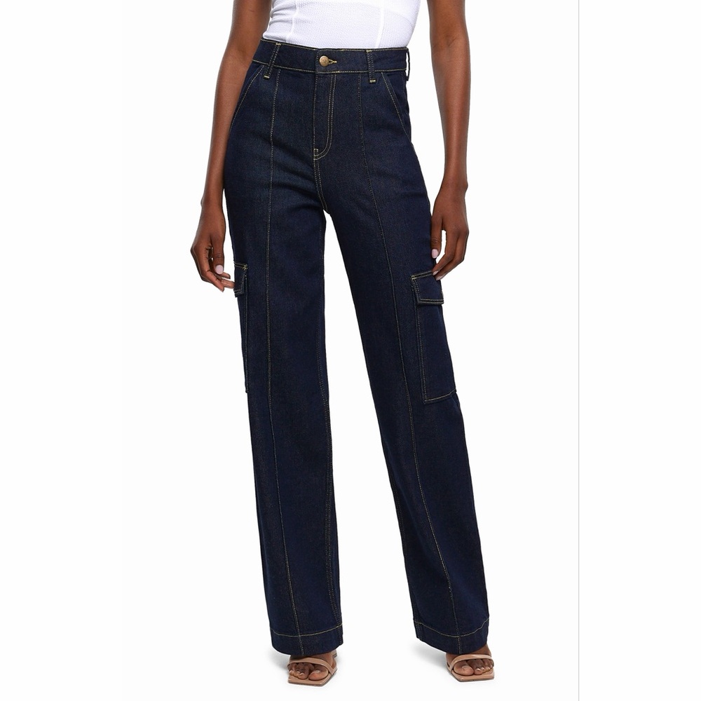 River Island Denim Specialist Straight Wide Leg Cargo Jeans